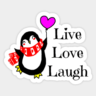 Live, Love, Laugh Happy Penguin Sticker